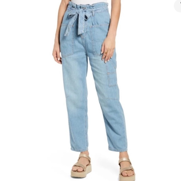 Free people belted denim utility pant in blue haze new size 28 - Picture 1 of 7